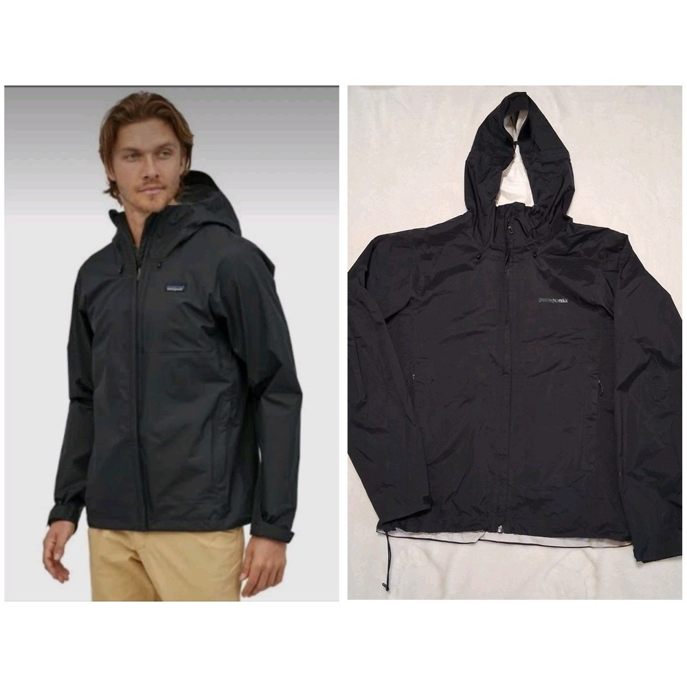 Patagonia Torrentshell Men's Rain Jacket Size Medium Black Hoodie Windbreaker